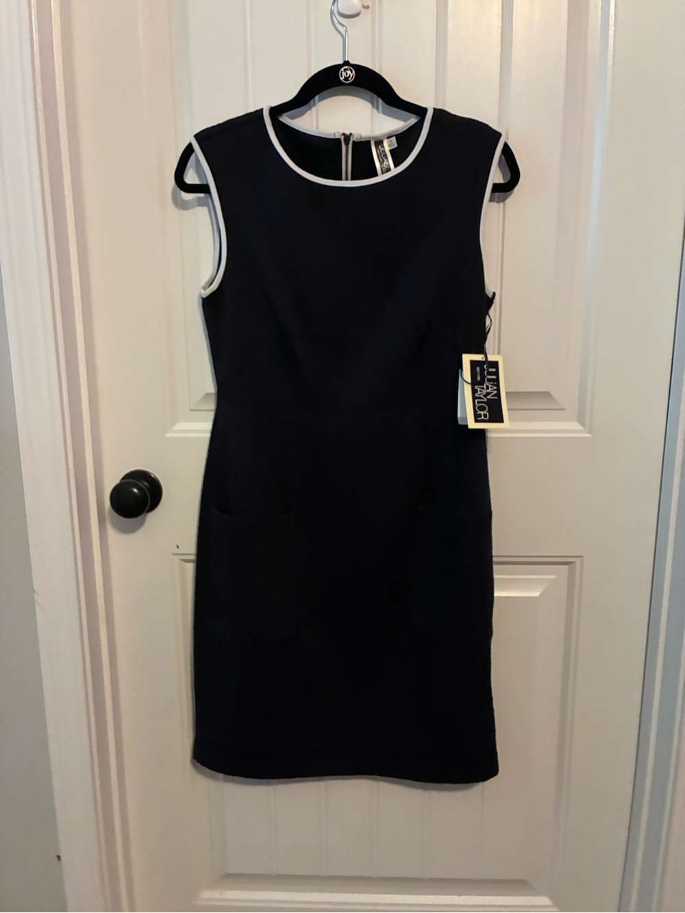 Julian Taylor Black Sleeveless Midi Dress with White Trim